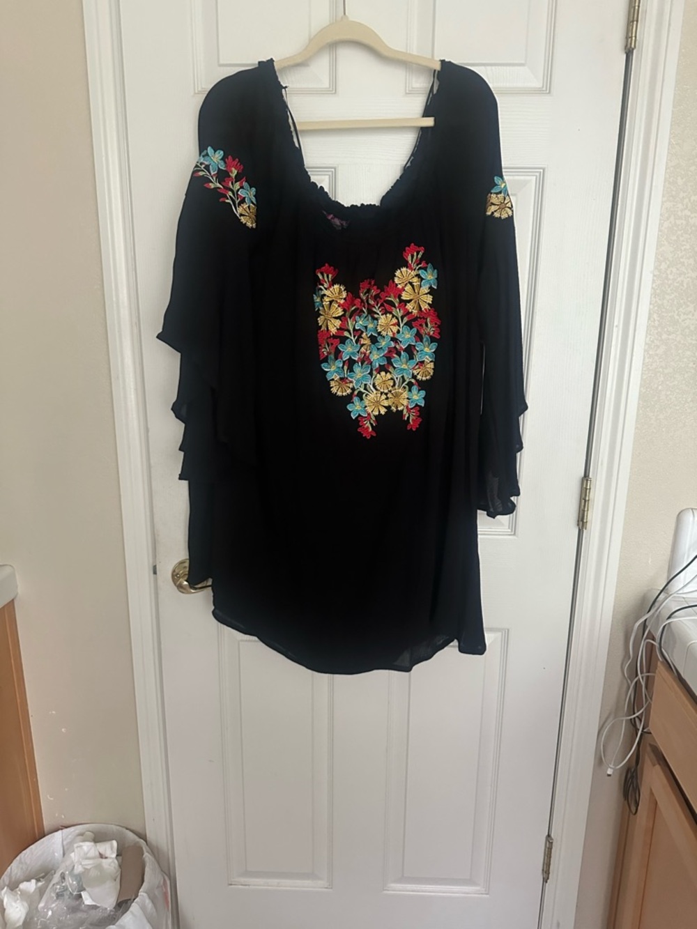 Rock & Roll Cowgirl Black Embroidered Floral Tunic